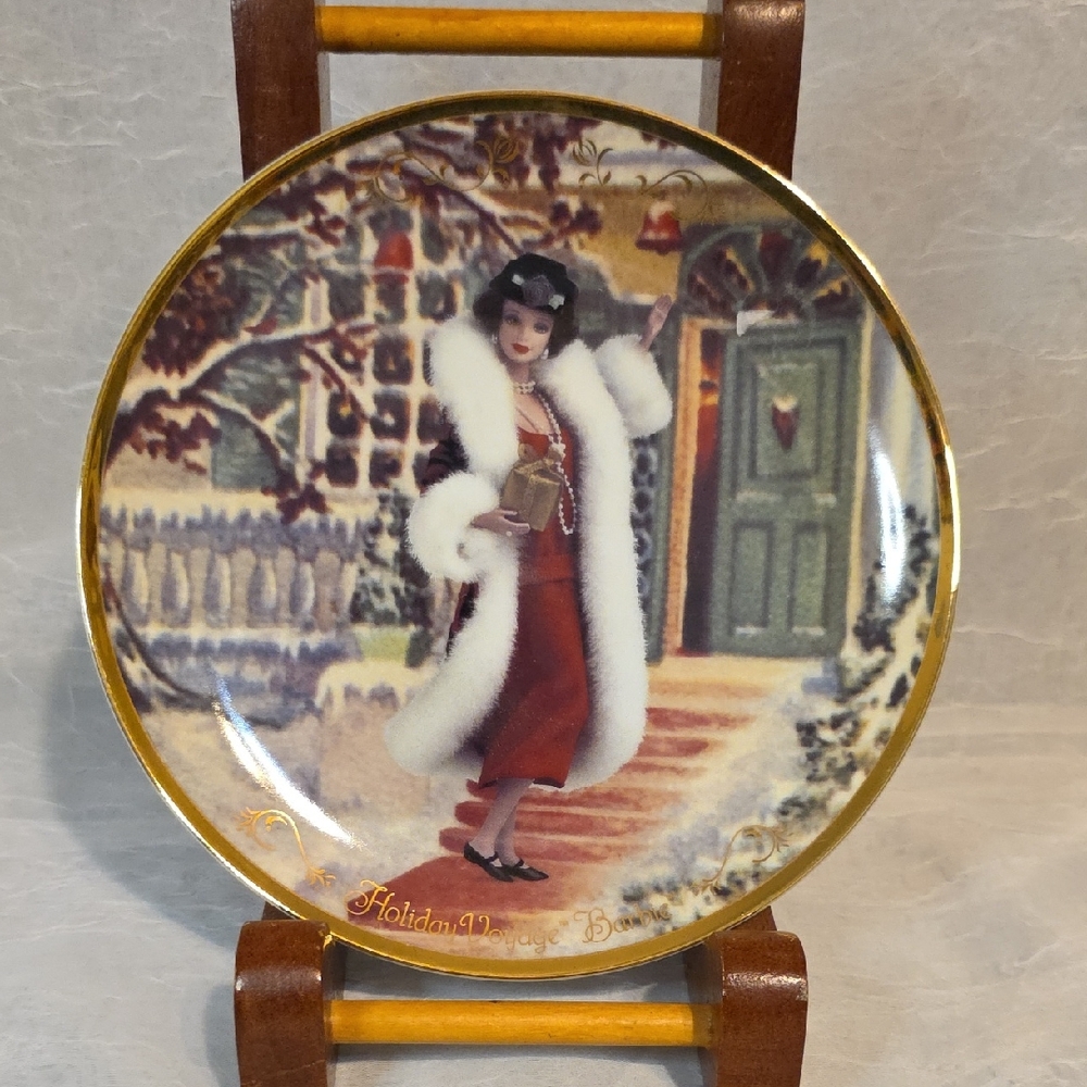 Barbie Holiday Plate with Red and Gold Accents